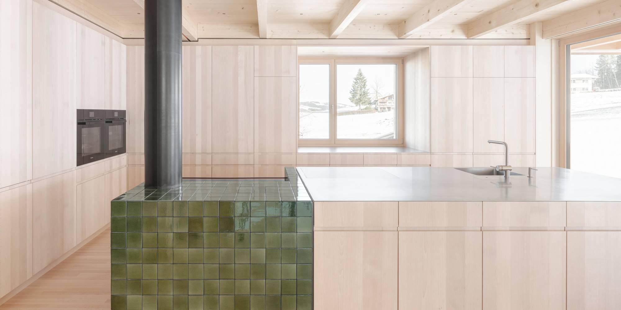 Massivholzküche, Buche, Ofen Grün, Ökologisch, Nachhaltig, Abbaubar